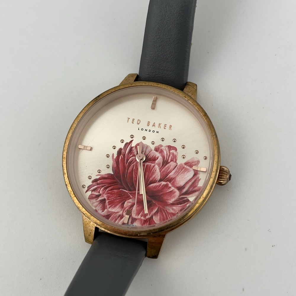 Ted Baker‎ Watch Women 36mm Rose Gold Case Floral Dial Gray Band- New Battery - Picture 5 of 9